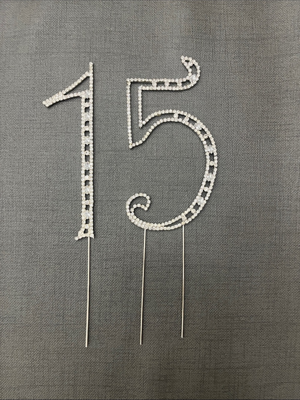 Rhinestone '15' Cake Topper - Silver Sparkle